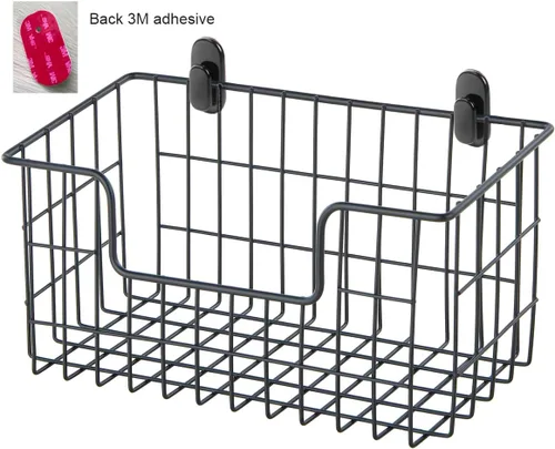 Vista 9 de JUNCHU CHERRY Cesta de almacenamiento de alambre, paquete de 2 unidades, montado en pared para cocina, baño, cesta de almacenamiento colgante