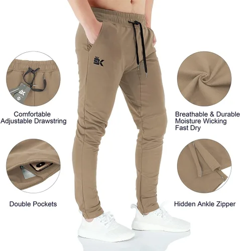 Vista 5 de BROKIG Pantalones deportivos para hombre, con cremallera, casual, para gimnasio, entrenamiento, bolsillos