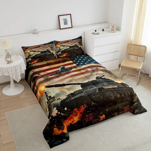 Vista 4 de Erosebridal Juego de edredón de plumón con bandera estadounidense, juego de ropa de cama con diseño militar para niños, adultos y hombres, camuflaje