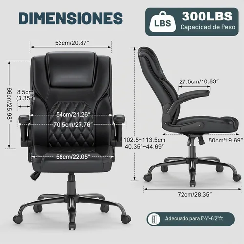 Vista 2 de Silla de Oficina Ejecutiva AnyGod, Sillas de Escritorio Ergonómicas y Cómodas para Computadora con Reposabrazos Abatibles, Soporte Lumbar, Respaldo