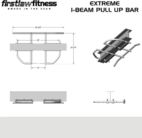 Vista 2 de Firstlaw Fitness - Límite de peso de 600 libras - Barra de dominadas Extreme I-Beam - Barra larga con extremos doblados - Empuñaduras de goma