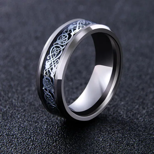 Vista 8 de Anillo de dragón celta para hombre de 0.315 pulgadas (0.315 in), plateado, negro, oro, azul, rojo, acero inoxidable, fibra de carbono, anillo