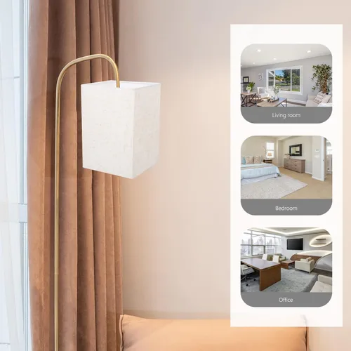 Vista 4 de Pantalla rectangular de lino para lámpara de tela blanca con clip, cubierta de luz, reemplazo de pantalla beige