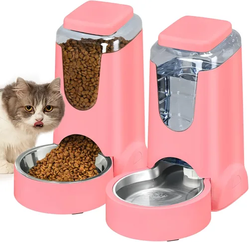 Vista 8 de Comedero y dispensador de agua automático para gatos con cuenco de acero inoxidable, comedero por gravedad para perros y bebedero para mascotas