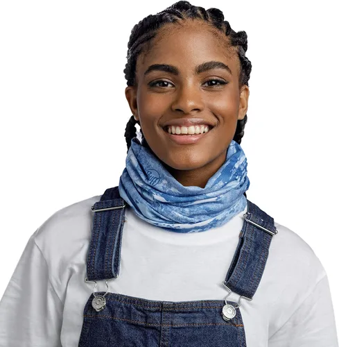 Vista 2 de BUFF CoolNet UV Polaina para el cuello, Protección solar UPF 50, Transpirable, Versátil, Mascarilla de secado rápido, Negro y Azul, Talla para Lazs