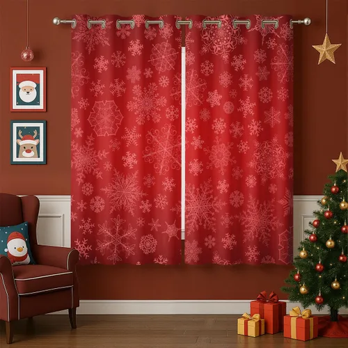 Vista 12 de Cortinas opacas de Navidad para niñas y niños, decoración del hogar, decoración navideña, árbol de acebo, estrella, Navidad, ojales, cortinas