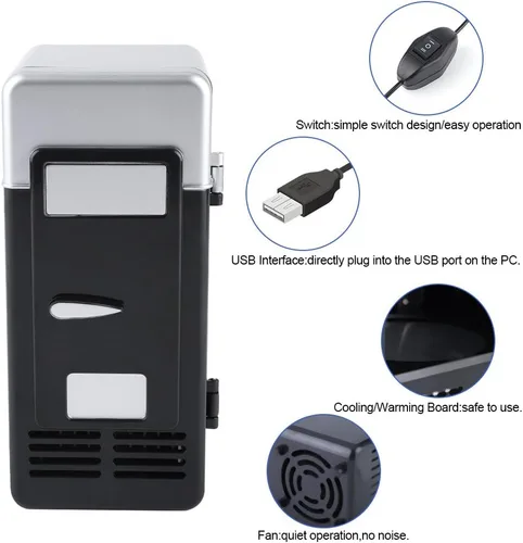 Vista 9 de TOPINCN Mini refrigerador USB refrigerador latas de bebidas refrigerador y calentador para oficina, escritorio, hotel, hogar, automóvil (negro)