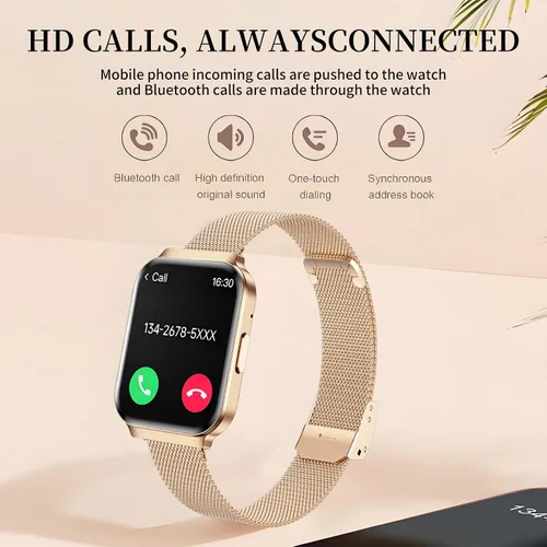 Vista 3 de Welfit - Reloj inteligente para mujer, presión arterial de 1.75 pulgadas, llamada/mensaje, seguimiento del ciclo femenino, frecuencia cardíaca