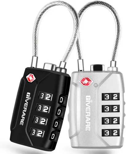 Vista 8 de 2 Pack TSA Approved Travel Luggage Locks, 4-Digit Metal Cable Combination Suitcase Lock, Alloy Padlocks, Weatherproof Padlock for Locker, Golf Bag