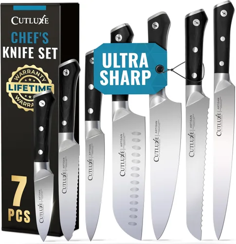 Vista 12 de Cutluxe Juego de cuchillos de chef, juego de 3 cuchillos de chef profesionales, acero alemán afilado, espiga completa, asas ergonómicas, serie