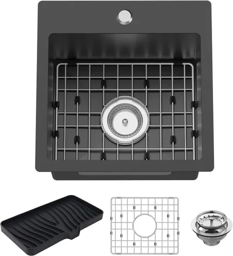 Vista 8 de Fregadero de cocina y bar negro de 12 x 16 pulgadas, pequeño tazón de acero inoxidable para montaje inferior, fregadero de cocina y bar, elección