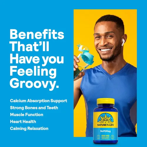 Vista 3 de NATURE'S LIFE SoftMag 500 mg Complejo de Magnesio - Apoyo a la salud ósea, muscular y cardíaca - Cápsulas blandas fáciles de tragar - Garantía de 60