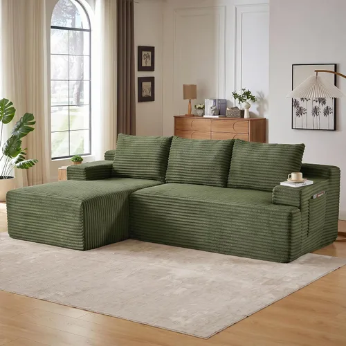 Vista 9 de Sofá modular Cloud de 97 pulgadas, moderno sofá deshuesado con diván, asiento profundo, sofá modular en forma de L, sofás de espuma de pana