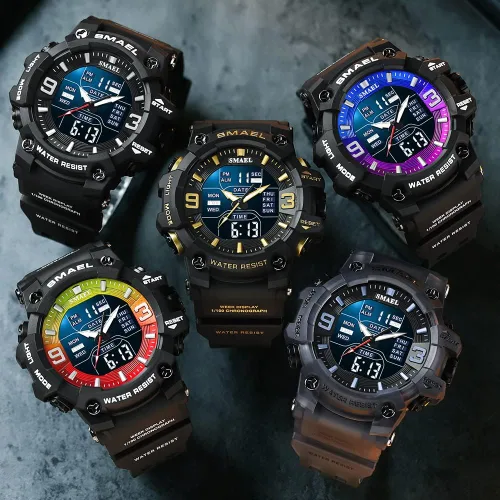 Vista 5 de KXAITO Men's Stainless Steel case Sports Watch Military Watch Outdoor LED Stopwatch Digital Electronic Large Dual Display Waterproof Tactical Army