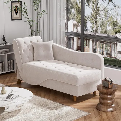 Vista 10 de Tumbona de terciopelo para interiores con almacenamiento para sala de estar Blanco beige