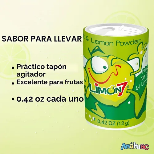 Vista 3 de Limon 7 Salero y limón en polvo, dulces mexicanos, 10 unidades, 4.2 onzas