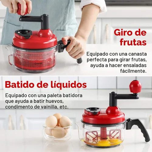 Vista 4 de Geedel Picadora manual de alimentos, procesador manual rápido de verduras, fácil de limpiar, batidora giratoria para cebolla, ajo, ensalada, salsa