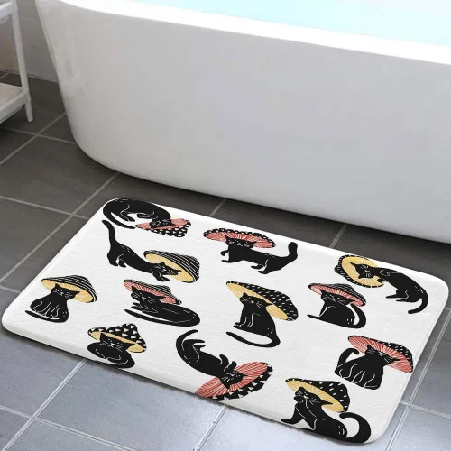Vista 11 de MERCHR Tapete de baño con diseño de hongo y gato divertido para baño, estética, única, divertida, divertida, azul, tapete antideslizante, para baño