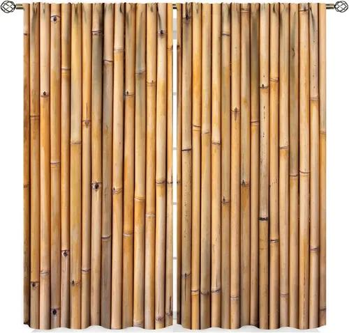 Vista 10 de Cortinas con estampado de bambú, asiático, japonés, naturaleza, bambú, elegante, bronceado, hogar, decoración para sala de estar, dormitorio
