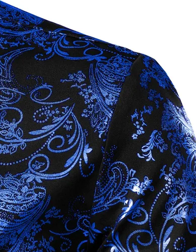 Vista 4 de ZEROYAA Camisa de vestir de cachemira de lujo para hombre, con estampado floral brillante, camisas con botones para fiesta de graduación