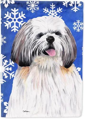 Vista 217 de Caroline's Treasures SC9374GF Bulldog English Snow flakes Holiday Garden Flag Buzón Bandera decorativa para patio exterior, patio, obras de arte