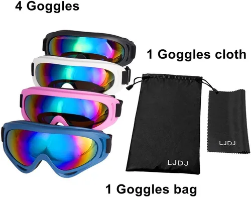 Vista 6 de LJDJ Ski Goggles, Pack of 4 Snow Snowboard Goggles, Motorcycle Goggles UV Protection Anti-fog for Men Women Kids