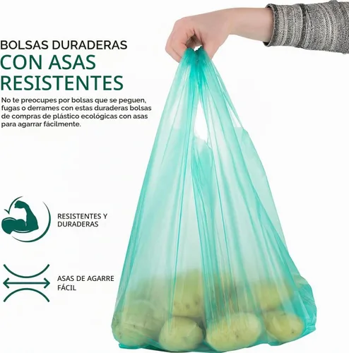 Vista 4 de Stock Your Home Bolsas de comestibles ecológicas desechables con asas, bolsa de camiseta de agradecimiento para supermercado, comestibles