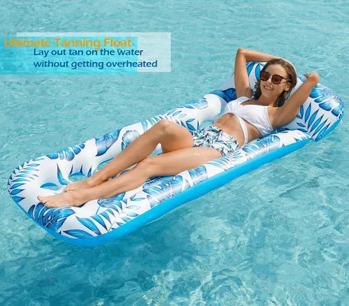 Vista 6 de Jasonwell Flotador inflable para piscina, flotadores, balsas para adultos, tumbona flotante, bronceador solar, flotadores de agua fría, natación