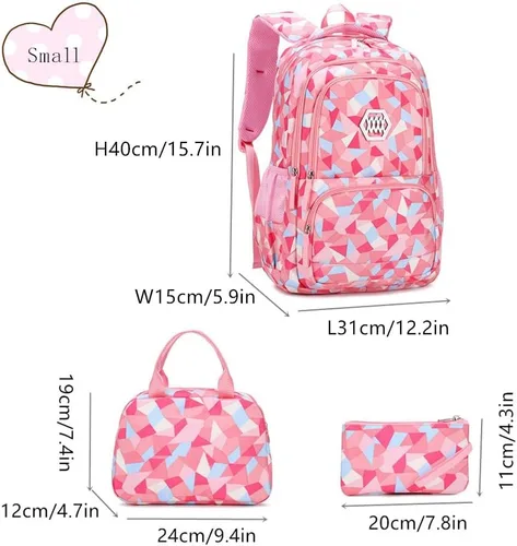 Vista 2 de Kids School Bag with Lunch Bag and Pencil Case Elementary School Backpacks for Teen Girls 3 in 1 Backpack Sets