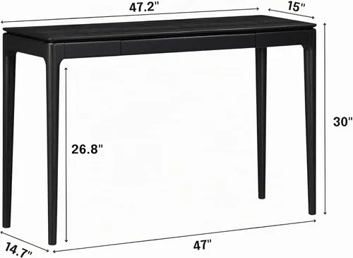 Vista 2 de NTC Mingle - Mesa consola de 47 pulgadas, moderna mesa de entrada de madera maciza con cajón oculto, impermeable y resistente al calor, mesa Negro