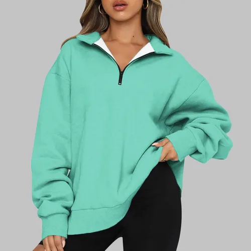 Vista 2 de Ceboyel Sudadera de gran tamaño con cremallera de un cuarto para mujer, sudadera con capucha Y2K para otoño, ropa de moda 2023