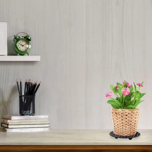Vista 7 de 4 elevadores de macetas, soporte resistente, soporte redondo negro para plantas, elevadores de plástico de 8 pulgadas para interiores y exteriores