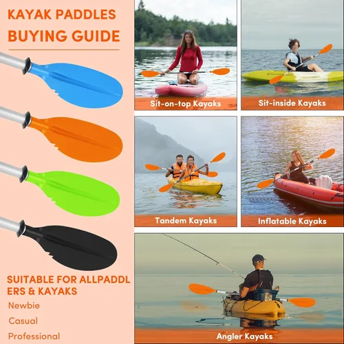 Vista 22 de Remo de kayak, 88 pulgadas, 4 piezas de remos para kayak, flotador de eje de aleación de aluminio resistente, ligero, desmontable, ajustable