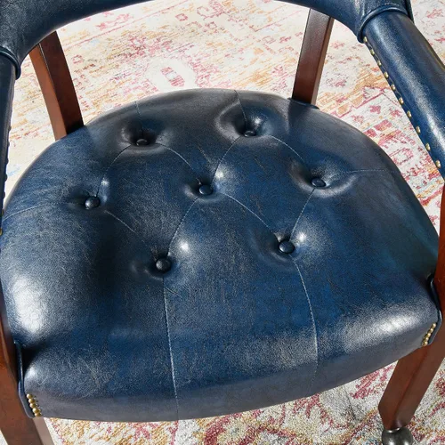 Vista 7 de Sillas de comedor con ruedas y brazo, sillas de capitán Caster Boss con patas de madera maciza, sillas de escritorio de oficina con botón tapizado