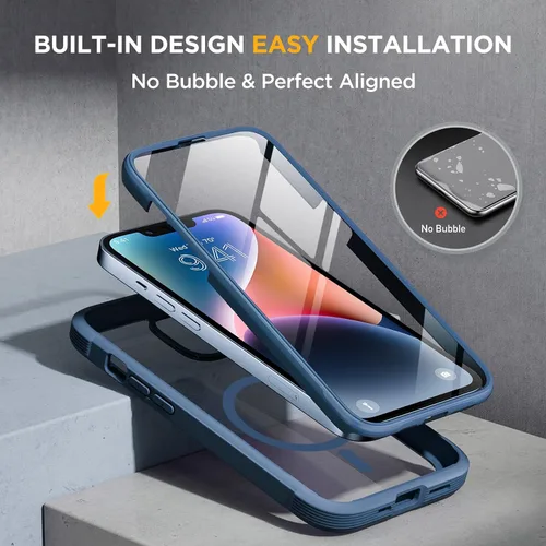 Vista 6 de Miracase Funda Magnética para iPhone 14 de 6.1'', [Sin Burbujas] Funda Protectora Bumper de Cuerpo Completo con Protector de Pantalla de Vidrio
