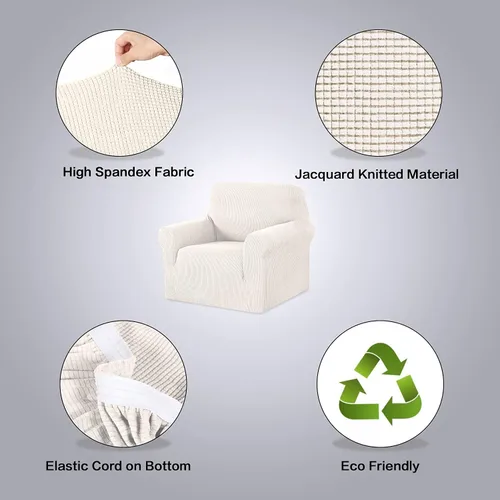 Vista 2 de H.VERSAILTEX Fundas elásticas para sofá de 3 cojines, funda elástica para silla, color marfil