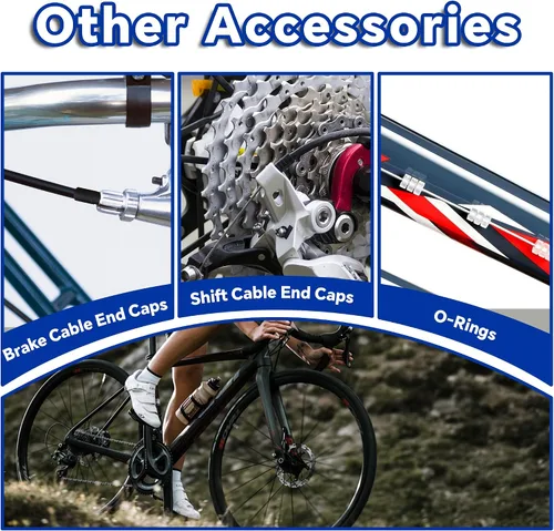 Vista 7 de 42 piezas de cable universal de freno de bicicleta y kit de carcasa con cable de cambio de cambio, línea de transmisión de bicicleta incluye tapas