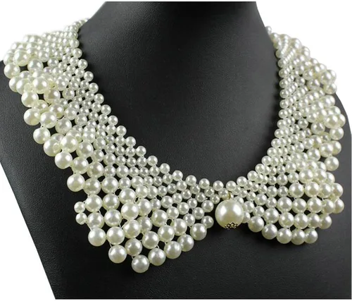 Vista 2 de Joyci Collar elegante de perlas de imitación para mujer, collar de Peter Pan, suministros de manualidades