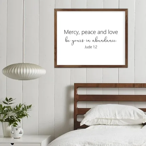 Vista 5 de Farmhouse Rustic Wood Framed Signs 16x20 Inch,Mercy,Peace and Love Be Yours in Abundance Wooden Sign with Frame Wood Sign Wall Plaque Art for