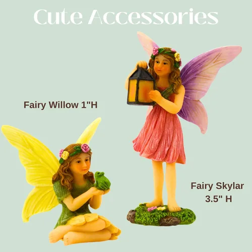 Vista 5 de PRETMANNS Fairies for Fairy Garden - Lindos accesorios para un jardín en miniatura al aire libre con figuras y un letrero - Suministros coloridos