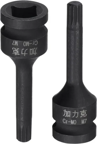 Vista 5 de uxcell M7 Impact Spline Bit Socket, 3/8" Square Drive 2.362 in Longitud CR-MO Tamaños métricos 2 Pcs