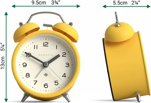 Vista 3 de NEWGATE® Charlie Bell Echo - Reloj despertador Versión moderna del reloj clásico de campana doble Amarillo Números fáciles de leer Ideal