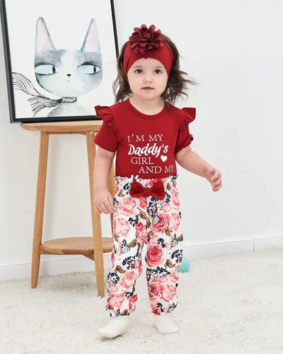 Vista 2 de Ropa para bebé recién nacida, con volantes, mameluco de algodón floral, conjunto de pantalones de algodón para niñas
