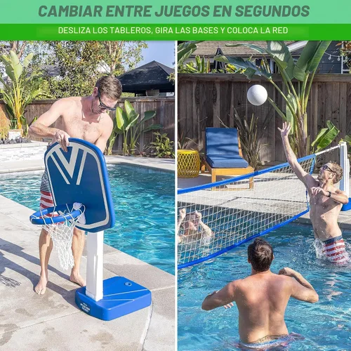 Vista 5 de GoSports Splash Hoop 2 en 1 Juego Completo de Baloncesto y Voleibol para Piscina