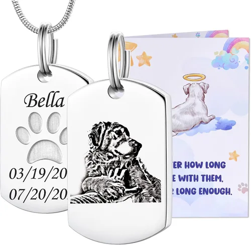 Vista 29 de Fanery Sue Collar personalizado para cenizas de mascotas para perros y gatos, foto y texto personalizados, regalo de condolencia, regalo