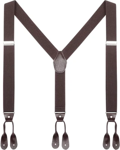 Vista 40 de AWAYTR Tirantes de botón marrón para hombre, tirantes elásticos ajustables en forma de Y