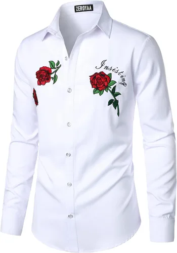 Vista 2 de ZEROYAA Camisas de vestir para hombre con diseño de bordado de hipster de manga larga con botones