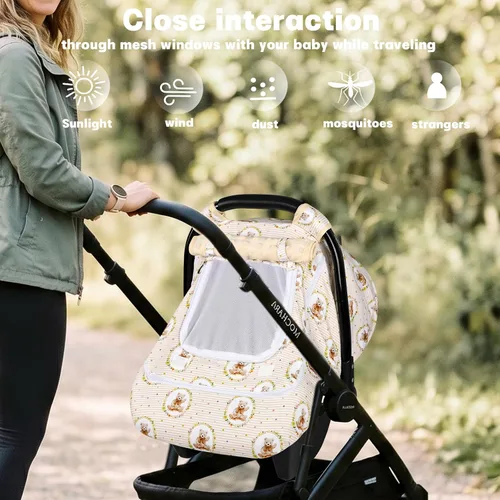 Vista 6 de Hooyax Funda de asiento de automóvil para bebé con doble cremallera, toldo de malla extra grande para asiento de automóvil, protección contra todas