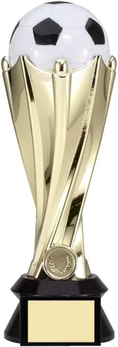 Vista 2 de SHOP AWARDS AND GIFTS Trofeo de fútbol personalizable de la Copa del Mundo de plástico de 9 pulgadas sobre una base negra, incluye personalización