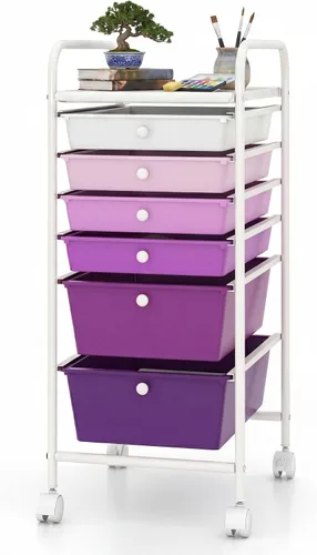 Vista 19 de COSTWAY Carrito de almacenamiento rodante con 4 cajones, carrito de almacenamiento de plástico y organizador con 4 cajones extraíbles, carrito